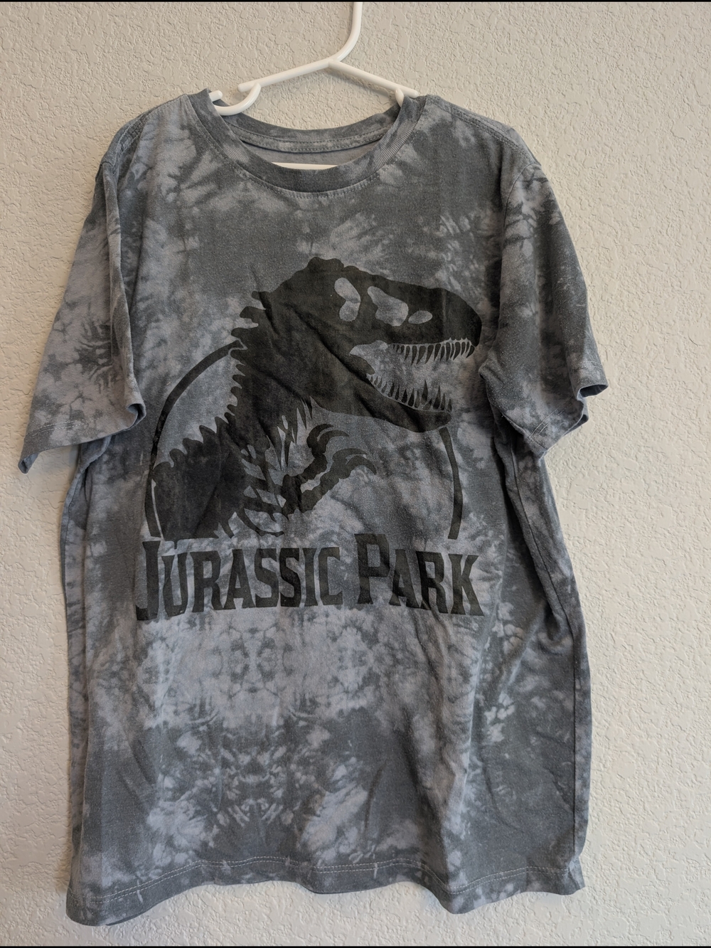 Jurassic Park Kids' Sz L Gray Tie-Dye T-Shirt